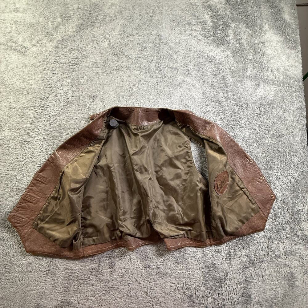 Vintage 70s Merpiel Spain Brown Leather Vest Waistcoat Western Boho Hipster - Picture 4 of 8